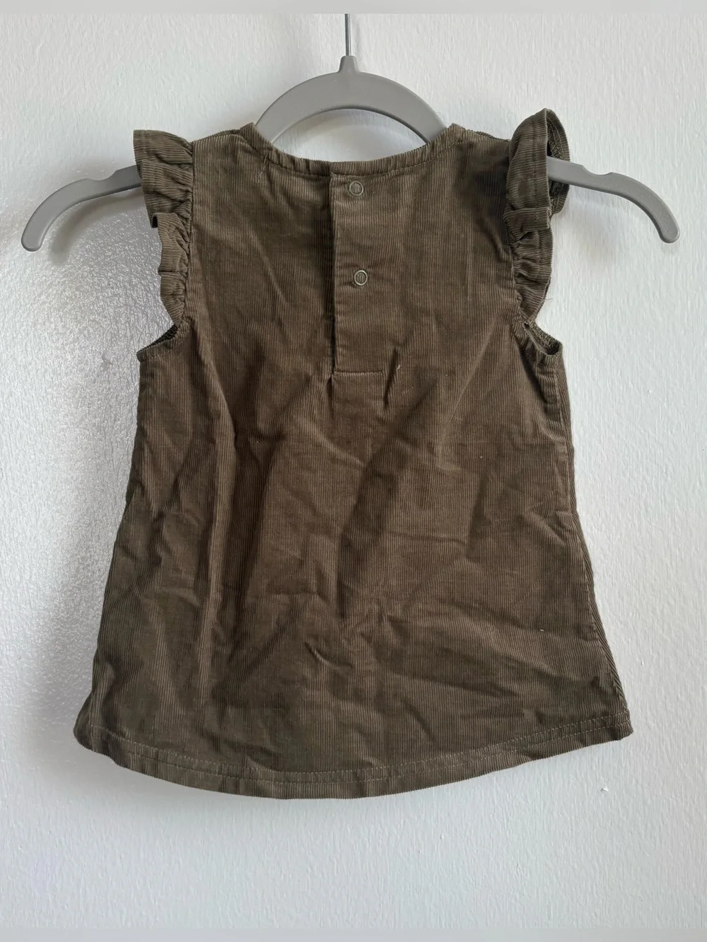 René Rofé Baby Girls 3-6M Olive Sleeveless Floral Corduroy Dress Embroidered